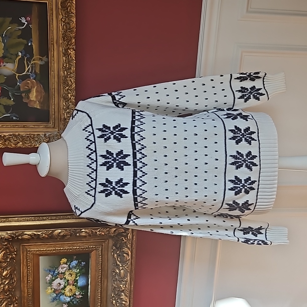 JC PENNY Nirdic Vintage  Sweater Ski Holiday Size Small Black White Crewneck